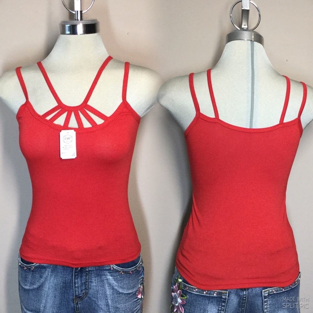 *NEW * Red Fashion Original,  Designed Double Straps Sexy Top Size S